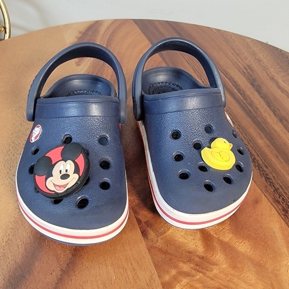 CROCS Kids Blue Clogs with Mickey Mouse and Rubber Duck Jibbitz Size C 5 - Picture 10 of 17